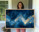 Abstract Blue Gold Wall Art Canvas Print – Modern Fluid