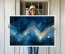 Abstract Blue Gold Wall Art Canvas Print – Modern Fluid