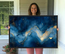 Abstract Blue Gold Wall Art Canvas Print – Modern Fluid