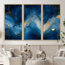 Abstract Blue Gold Wall Art Canvas Print – Modern Fluid