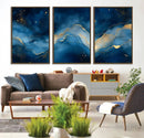 Abstract Blue Gold Wall Art Canvas Print – Modern Fluid