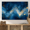 Abstract Blue Gold Wall Art Canvas Print – Modern Fluid