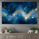 Abstract Blue Gold Wall Art Canvas Print – Modern Fluid