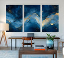 Abstract Blue Gold Wall Art Canvas Print – Modern Fluid