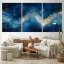Abstract Blue Gold Wall Art Canvas Print – Modern Fluid