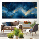 Abstract Blue Gold Wall Art Canvas Print – Modern Fluid
