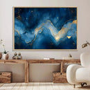 Abstract Blue Gold Wall Art Canvas Print – Modern Fluid