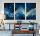 Abstract Blue Gold Wall Art Canvas Print – Modern Fluid