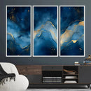 Abstract Blue Gold Wall Art Canvas Print – Modern Fluid