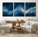 Abstract Blue Gold Wall Art Canvas Print – Modern Fluid