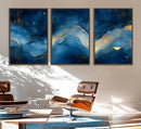 Abstract Blue Gold Wall Art Canvas Print – Modern Fluid