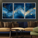 Abstract Blue Gold Wall Art Canvas Print – Modern Fluid