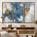 Abstract Blue Gold Cloud Wall Art Canvas Print – Framed