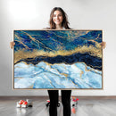 Abstract Blue and Gold Marble Canvas Print | 3-Panel Art for
