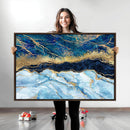 Abstract Blue and Gold Marble Canvas Print | 3-Panel Art for
