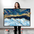 Abstract Blue and Gold Marble Canvas Print | 3-Panel Art for