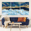Abstract Blue and Gold Marble Canvas Print | 3-Panel Art for