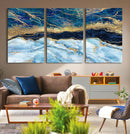 Abstract Blue and Gold Marble Canvas Print | 3-Panel Art for