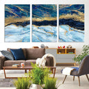 Abstract Blue and Gold Marble Canvas Print | 3-Panel Art for