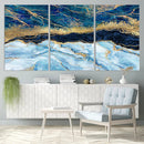 Abstract Blue and Gold Marble Canvas Print | 3-Panel Art for