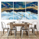 Abstract Blue and Gold Marble Canvas Print | 3-Panel Art for