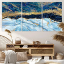 Abstract Blue and Gold Marble Canvas Print | 3-Panel Art for
