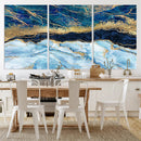 Abstract Blue and Gold Marble Canvas Print | 3-Panel Art for