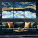 Abstract Blue and Gold Marble Canvas Print | 3-Panel Art for