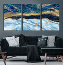 Abstract Blue and Gold Marble Canvas Print | 3-Panel Art for