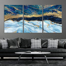 Abstract Blue and Gold Marble Canvas Print | 3-Panel Art for
