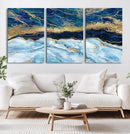 Abstract Blue and Gold Marble Canvas Print | 3-Panel Art for