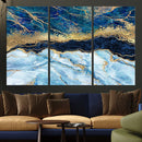 Abstract Blue and Gold Marble Canvas Print | 3-Panel Art for