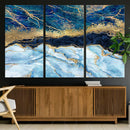 Abstract Blue and Gold Marble Canvas Print | 3-Panel Art for