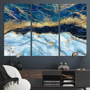 Abstract Blue and Gold Marble Canvas Print | 3-Panel Art for