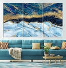 Abstract Blue and Gold Marble Canvas Print | 3-Panel Art for