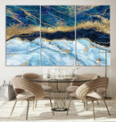 Abstract Blue and Gold Marble Canvas Print | 3-Panel Art for