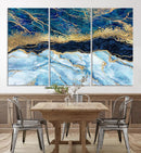 Abstract Blue and Gold Marble Canvas Print | 3-Panel Art for