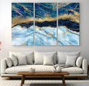 Abstract Blue and Gold Marble Canvas Print | 3-Panel Art for