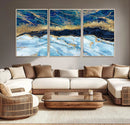 Abstract Blue and Gold Marble Canvas Print | 3-Panel Art for
