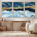 Abstract Blue and Gold Marble Canvas Print | 3-Panel Art for