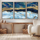 Abstract Blue and Gold Marble Canvas Print | 3-Panel Art for by MyGreatCanvas | Canvas Wall Art Prints | Photo Prints & Wall Decor
