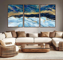 Abstract Blue and Gold Marble Canvas Print | 3-Panel Art for
