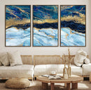 Abstract Blue and Gold Marble Canvas Print | 3-Panel Art for