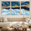Abstract Blue and Gold Marble Canvas Print | 3-Panel Art for