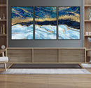 Abstract Blue and Gold Marble Canvas Print | 3-Panel Art for