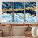 Abstract Blue and Gold Marble Canvas Print | 3-Panel Art for
