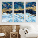 Abstract Blue and Gold Marble Canvas Print | 3-Panel Art for