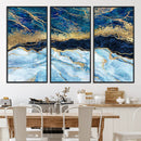 Abstract Blue and Gold Marble Canvas Print | 3-Panel Art for