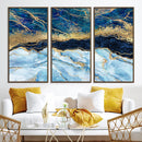 Abstract Blue and Gold Marble Canvas Print | 3-Panel Art for