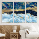 Abstract Blue and Gold Marble Canvas Print | 3-Panel Art for